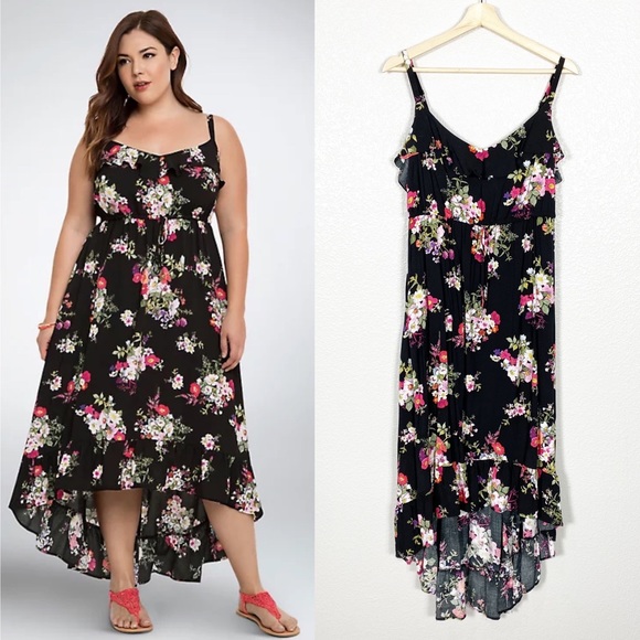 torrid Dresses & Skirts - Torrid Floral Ruffle Hi-Lo Maxi Dress Sz 1X